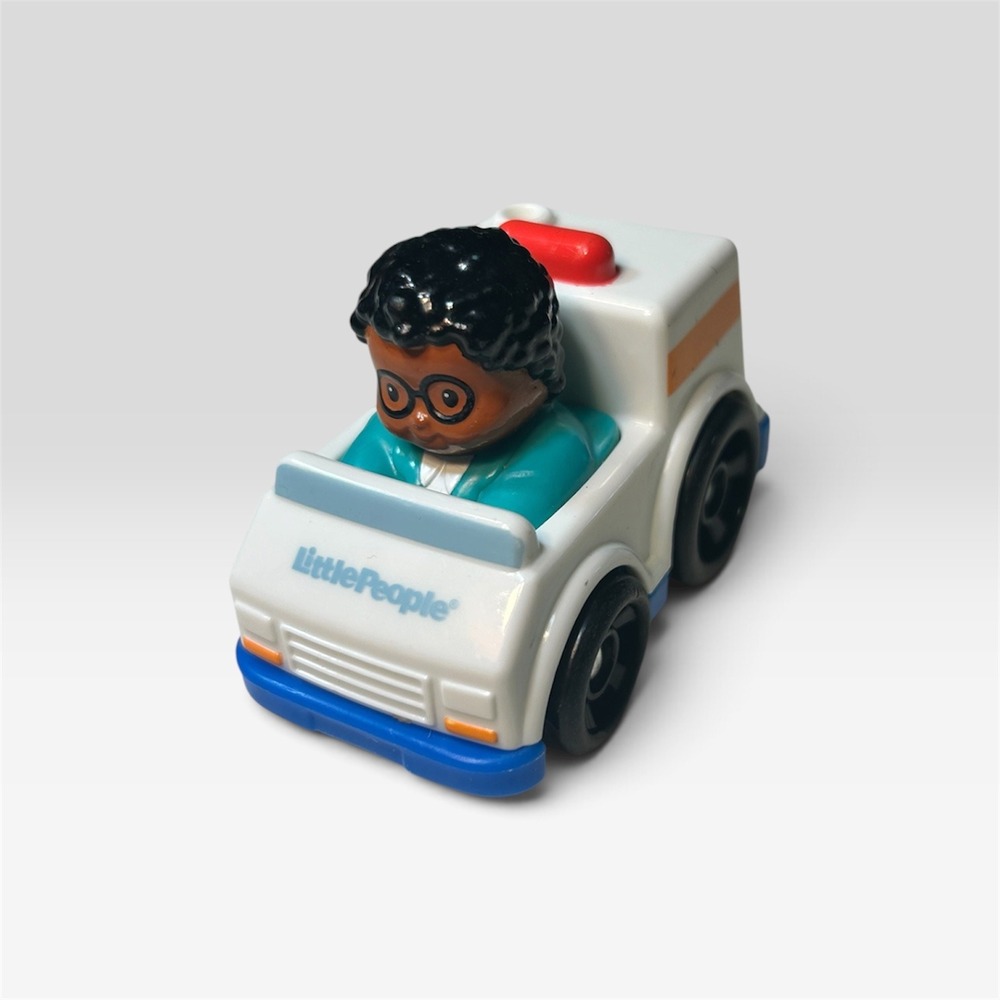 Fisher Price Little People Wheelies Ambulance Doctor Figure White Blue V8602